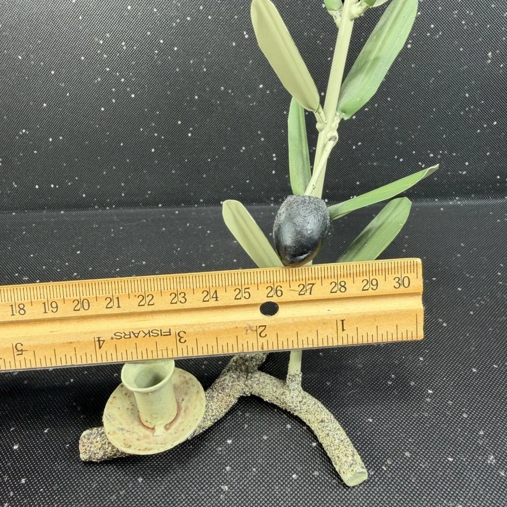 Metal Olive Branch Taper Candle Holder Set of 2 Green Leaf Botanical Decor 7in